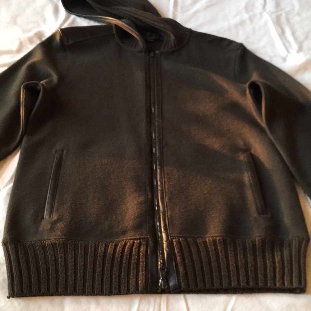 John Varvatos Collection Wool & Leather zip Hoodie